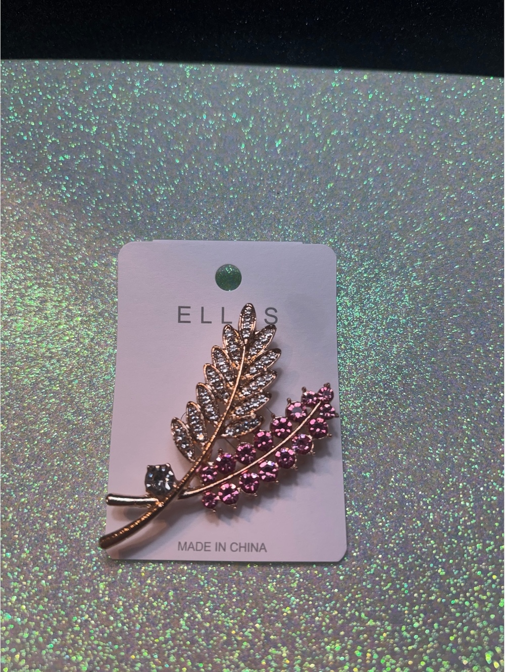 Leaf Brooch with Pink/Crystal/Gold Accents